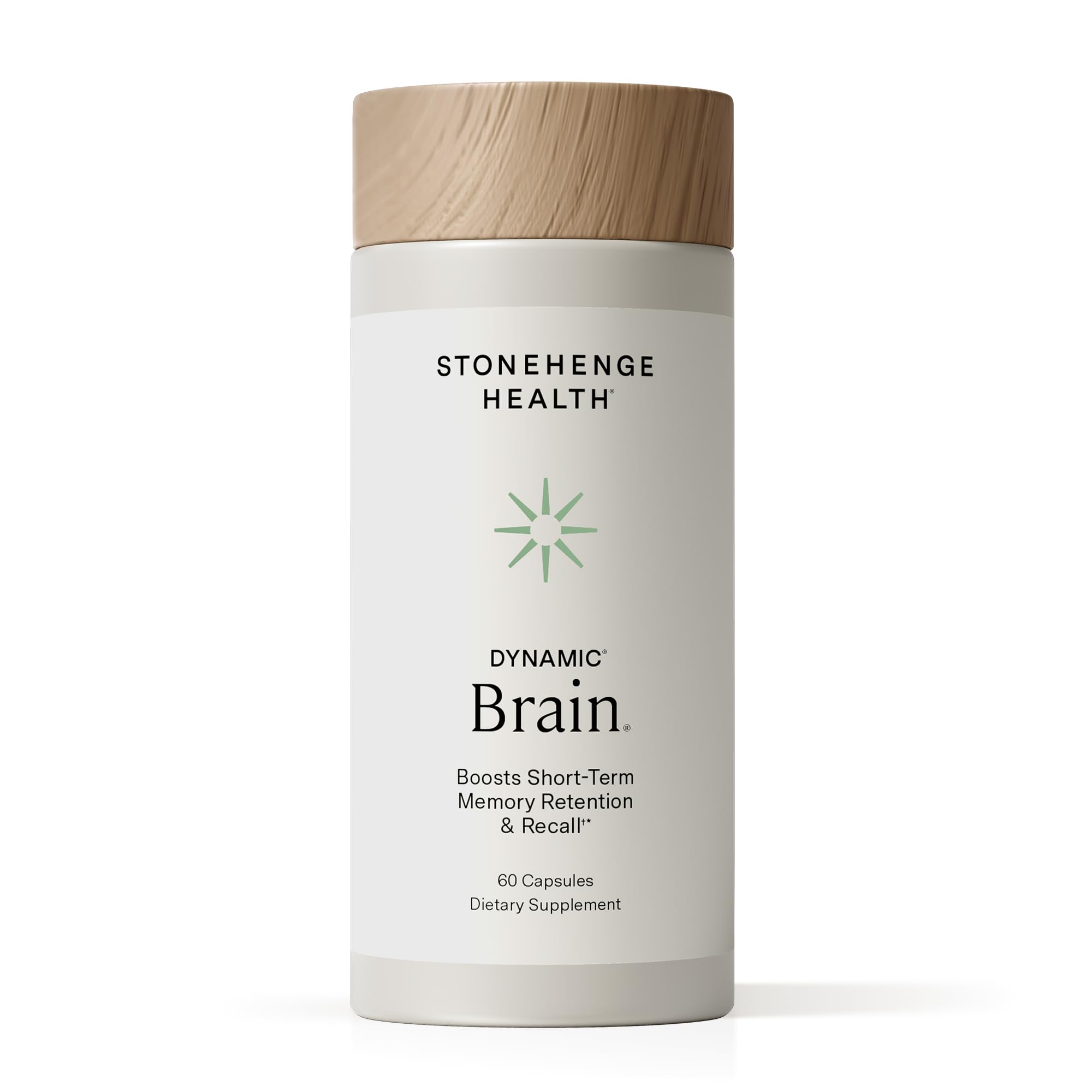 Stonehenge Health Dynamic Brain bottle close-up highlighting bacopa-based formula for memory support.