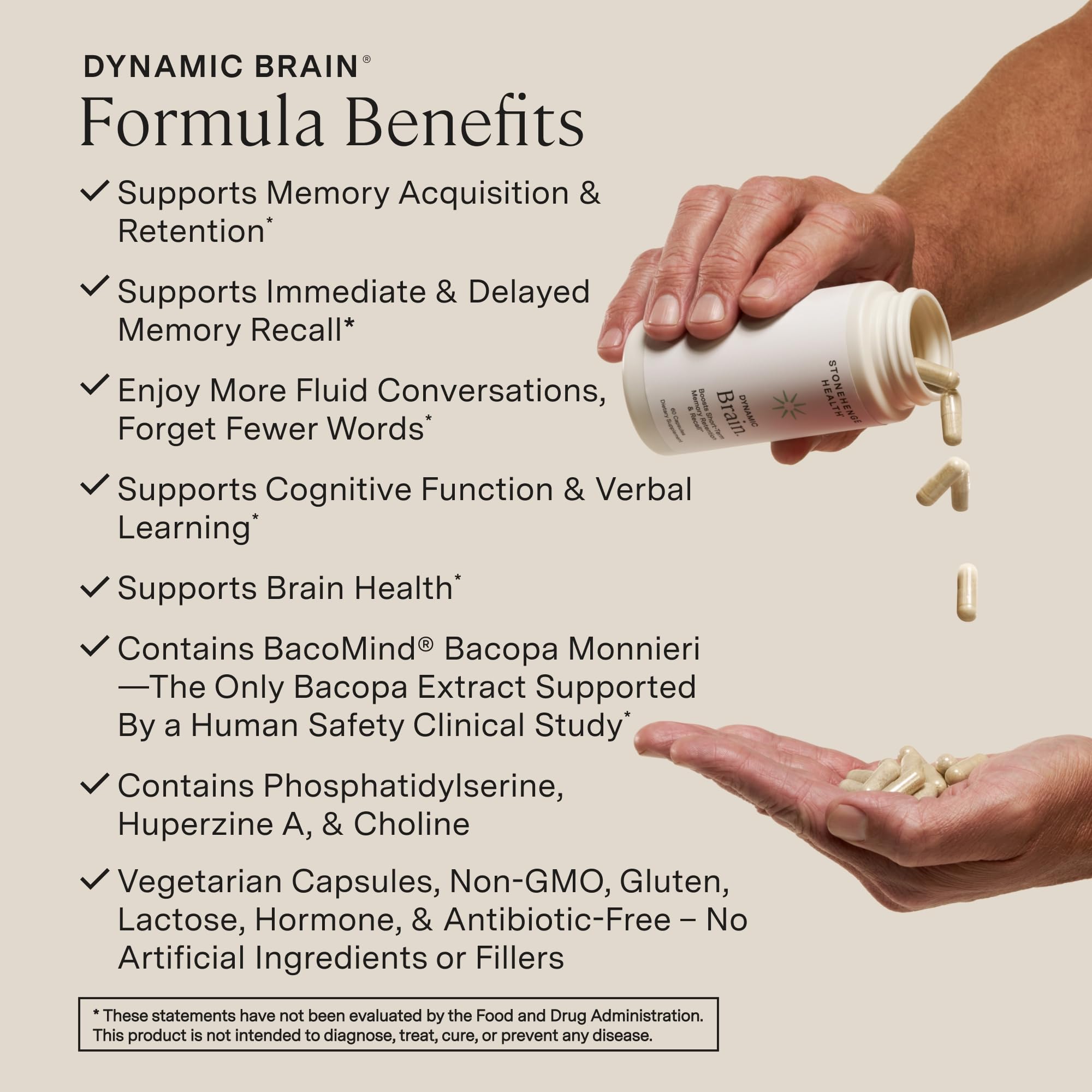 Stonehenge Health Dynamic Brain capsules in a package signaling cognitive support potential.