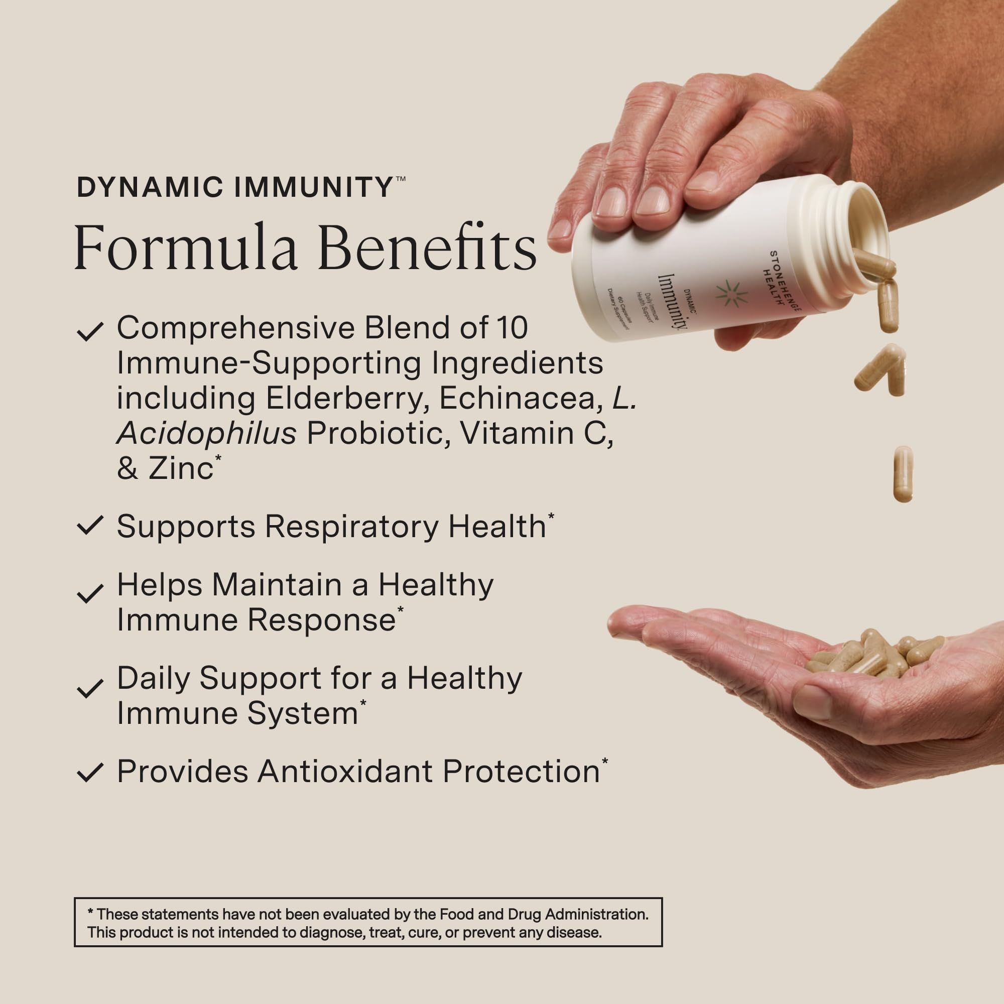 Stonehenge Health Dynamic Immunity capsules close-up—vegan capsules feature
