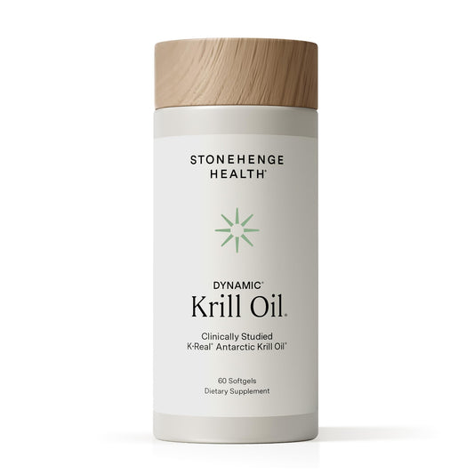 Stonehenge Health Dynamic Krill Oil bottle – triple-strength omega-3 for heart and brain support.