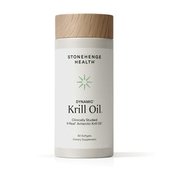 Stonehenge Health Dynamic Krill Oil bottle – triple-strength omega-3 for heart and brain support.