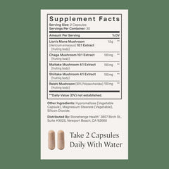 Stonehenge Health Dynamic Mushrooms label view highlighting US manufacture