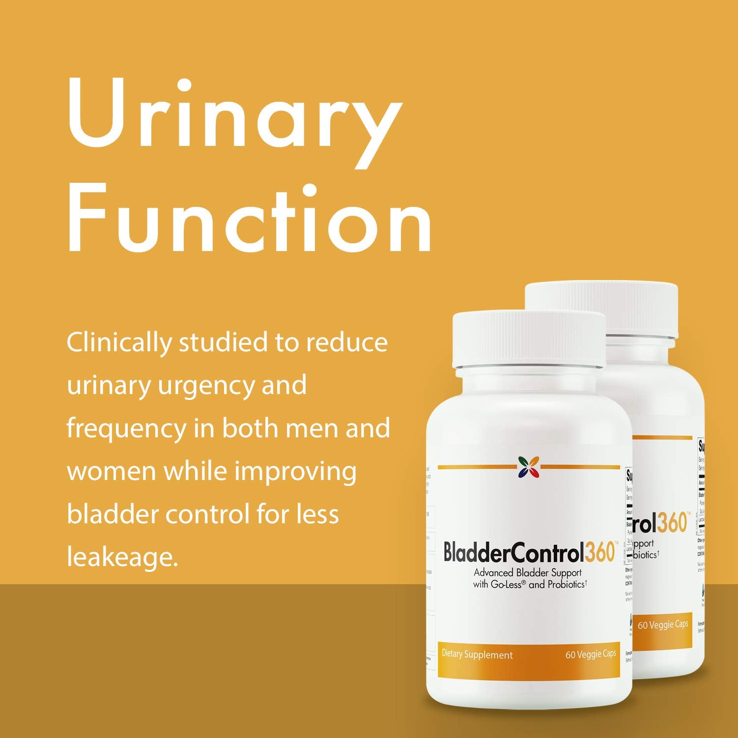 Stop Aging Now BladderControl360 capsules close-up, convenient daily probiotic support.