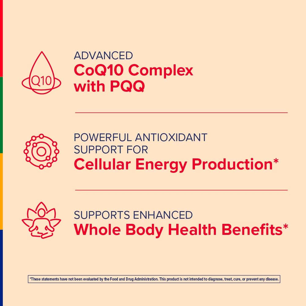 Closeup of Stop Aging Now CoQ10 softgels showing smooth, easy-to-swallow capsules.