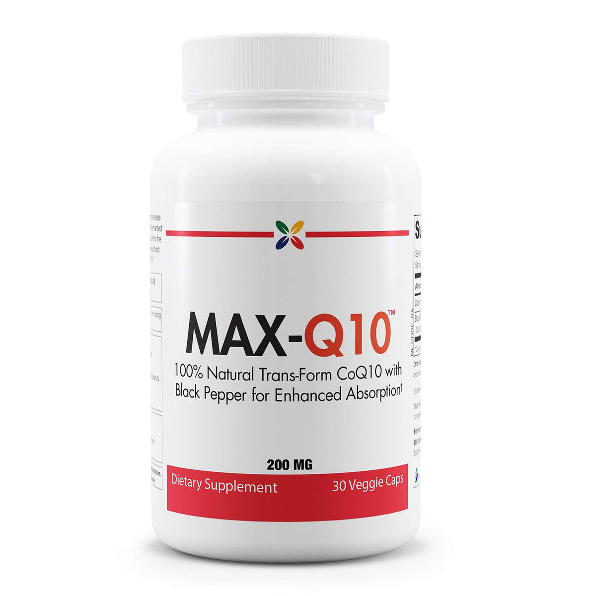 Stop Aging Now Max Q10 bottle front view highlighting Kaneka Q10 for energy support
