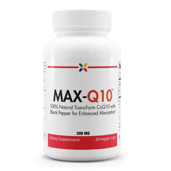 Stop Aging Now Max Q10 bottle front view highlighting Kaneka Q10 for energy support