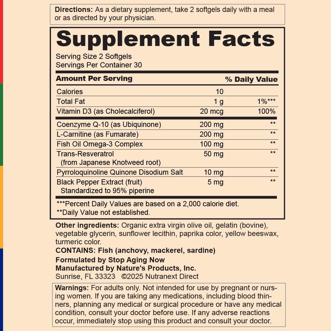 Max-Q10 Complex bottle with label featuring CoQ10 and PQQ.