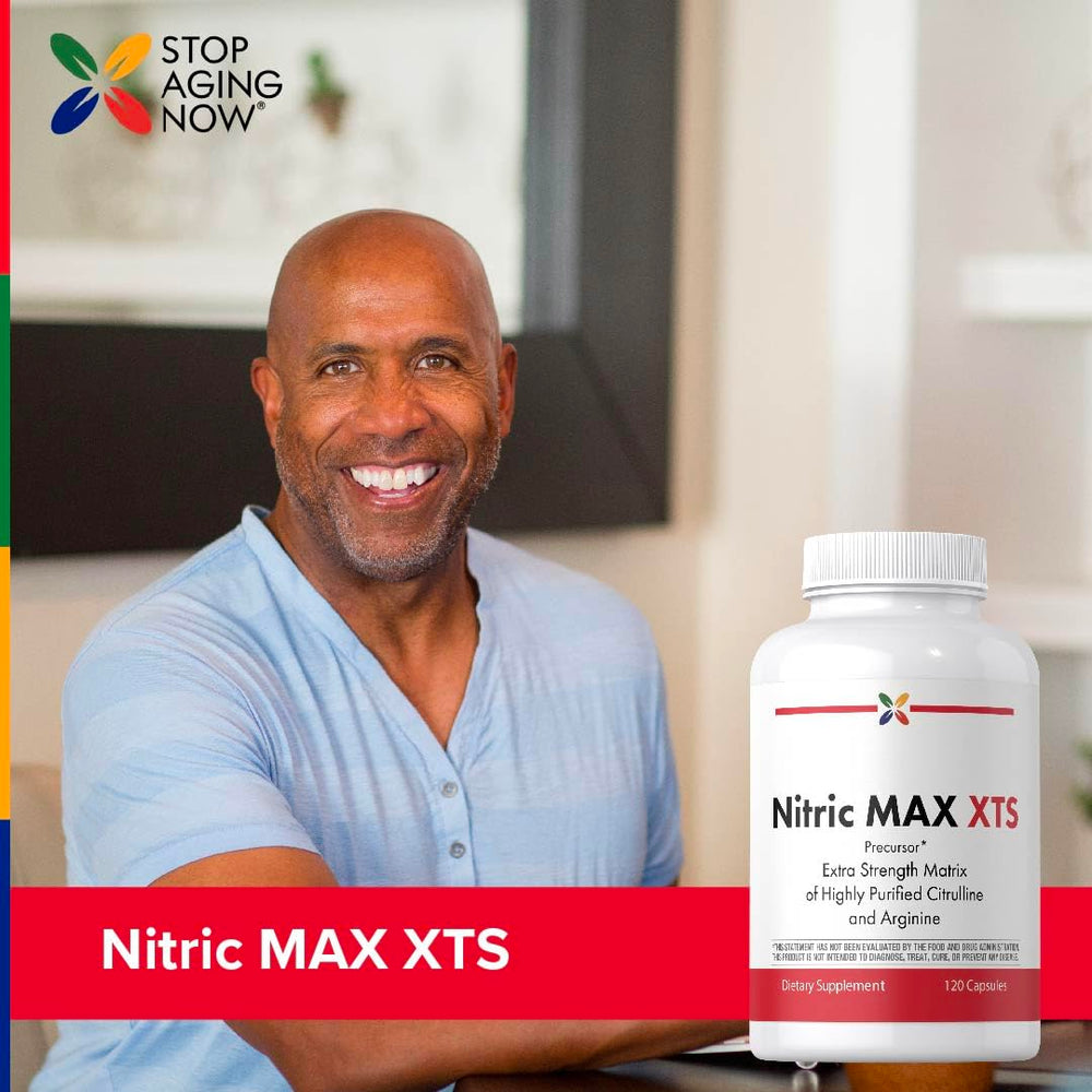 Stop Aging Now Nitric Oxide bottle during workout, supports training readiness.