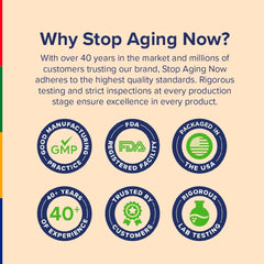 Stop Aging Now Nitric Oxide bottle on shelf, blends into wellness routine.