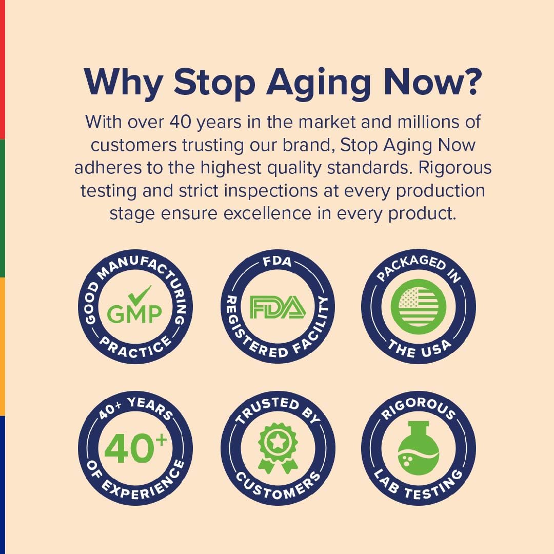Stop Aging Now Omega-3 packaging display suggests easy routine integration.