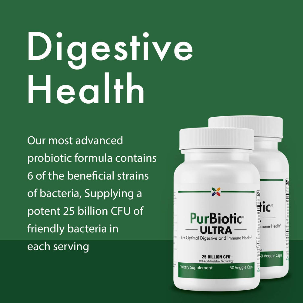 Stop Aging Now PurBiot Ultra 25B CFU capsules closeup shows convenient daily probiotic intake.