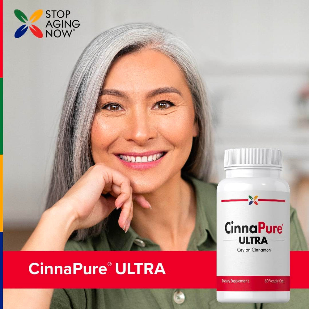 Stop Aging Now vegetarian capsules shown for plant-based convenience.