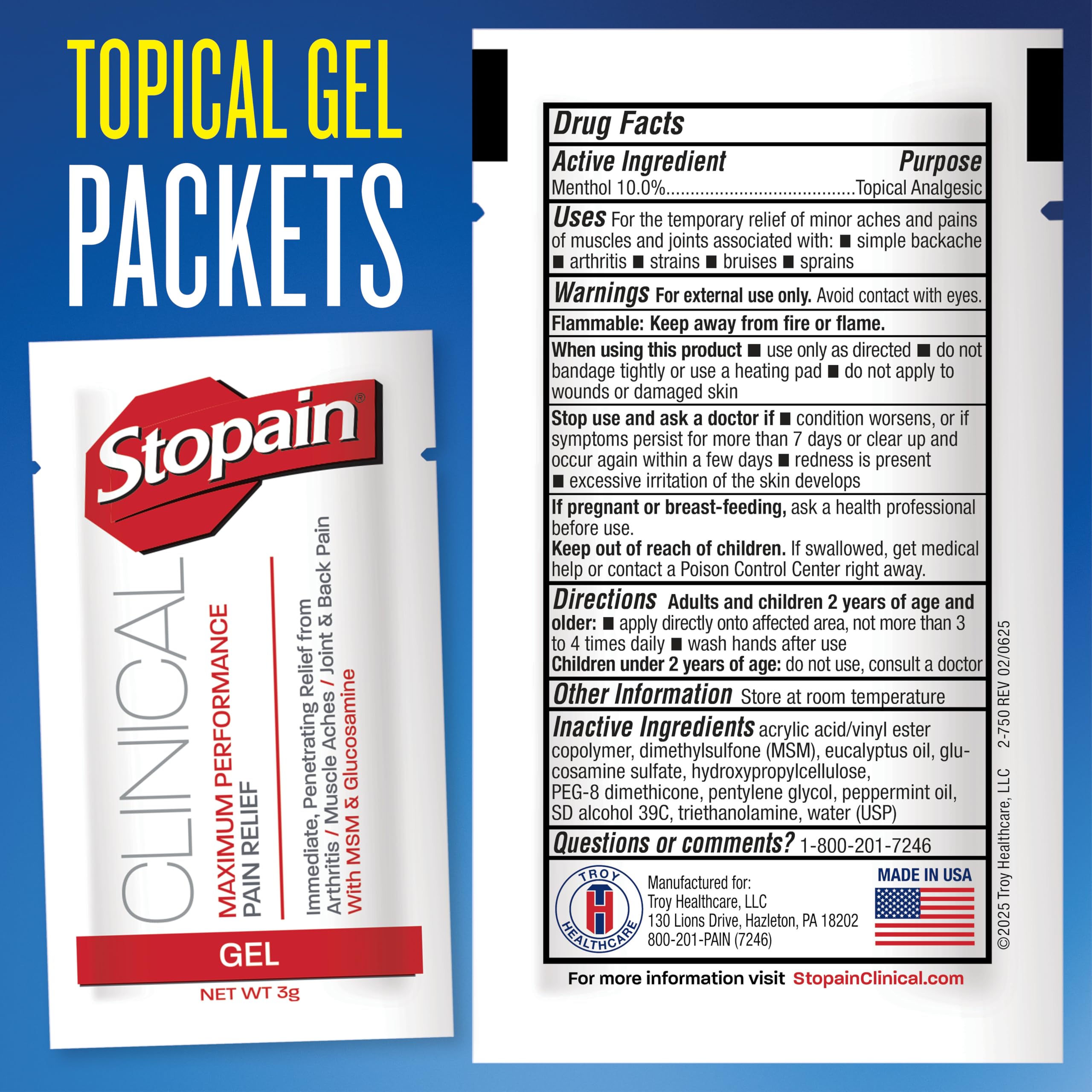 Stopain Clinical Gel Packet supports pre, during, and post-treatment routines.