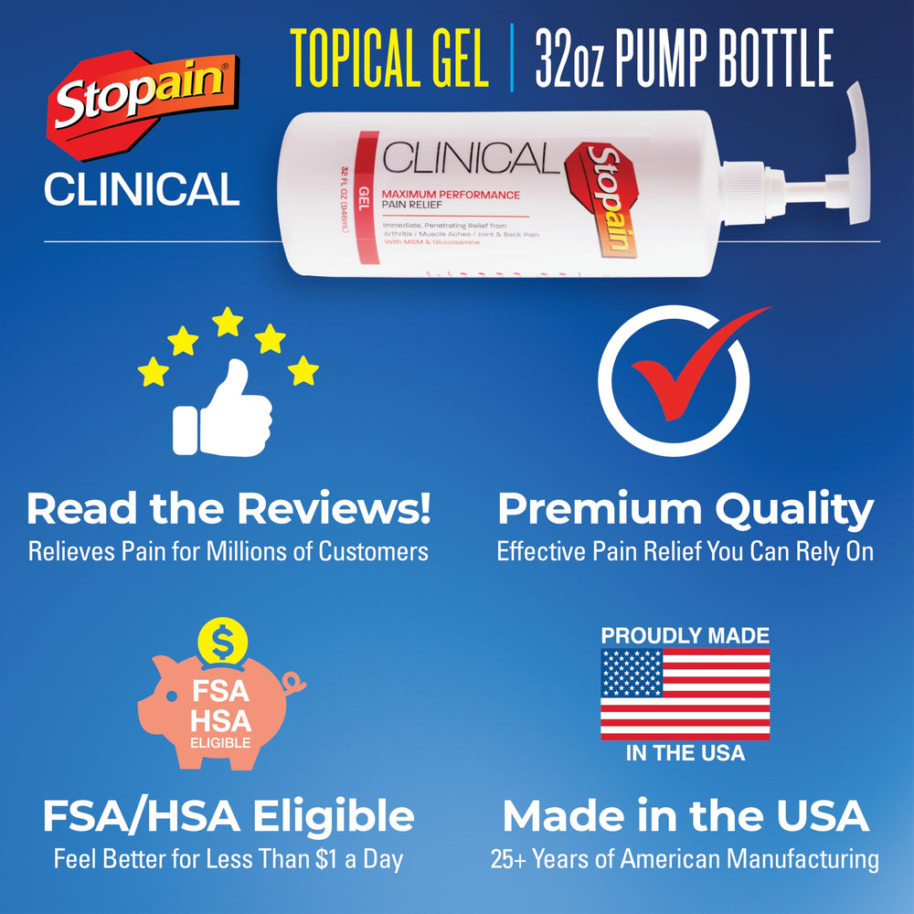 Stopain Clinical Pain Relief Gel used with kinesiology tape for secure adhesion.