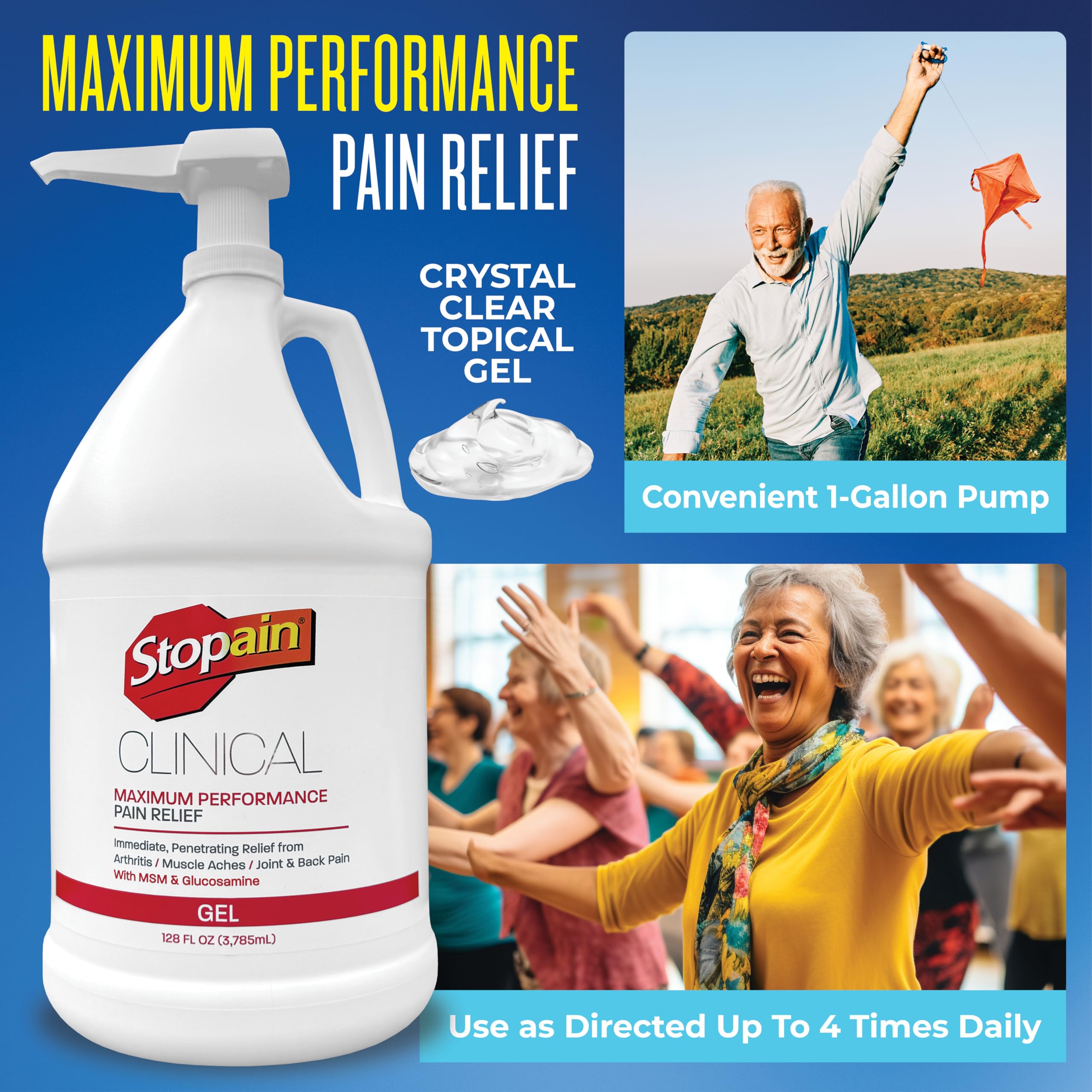 Stopain gel being applied to skin for quick pain relief during activity