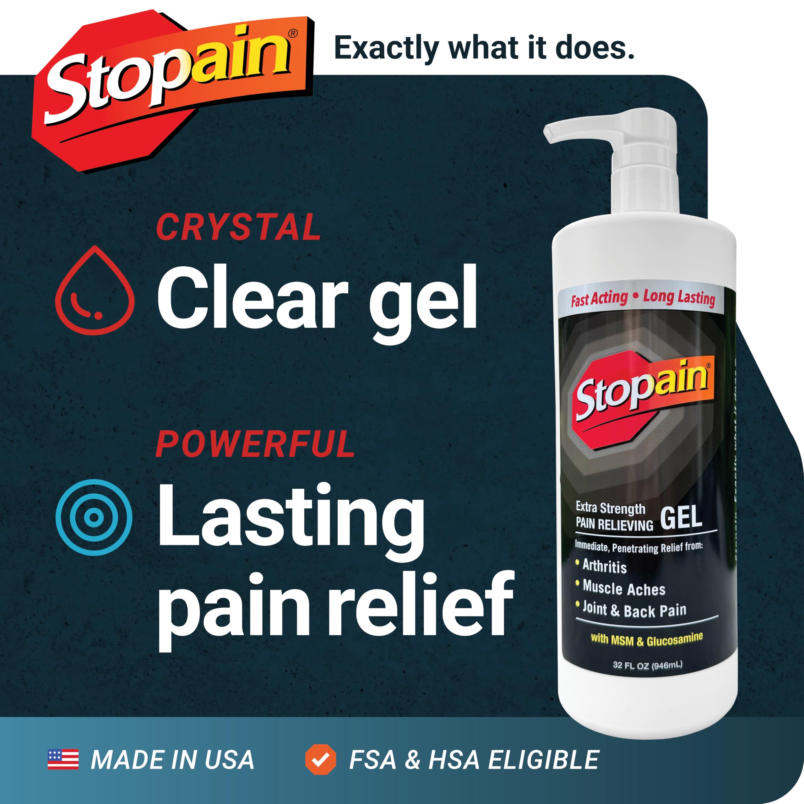 Stopain MSM glucosamine ingredient list close-up highlights joint support components