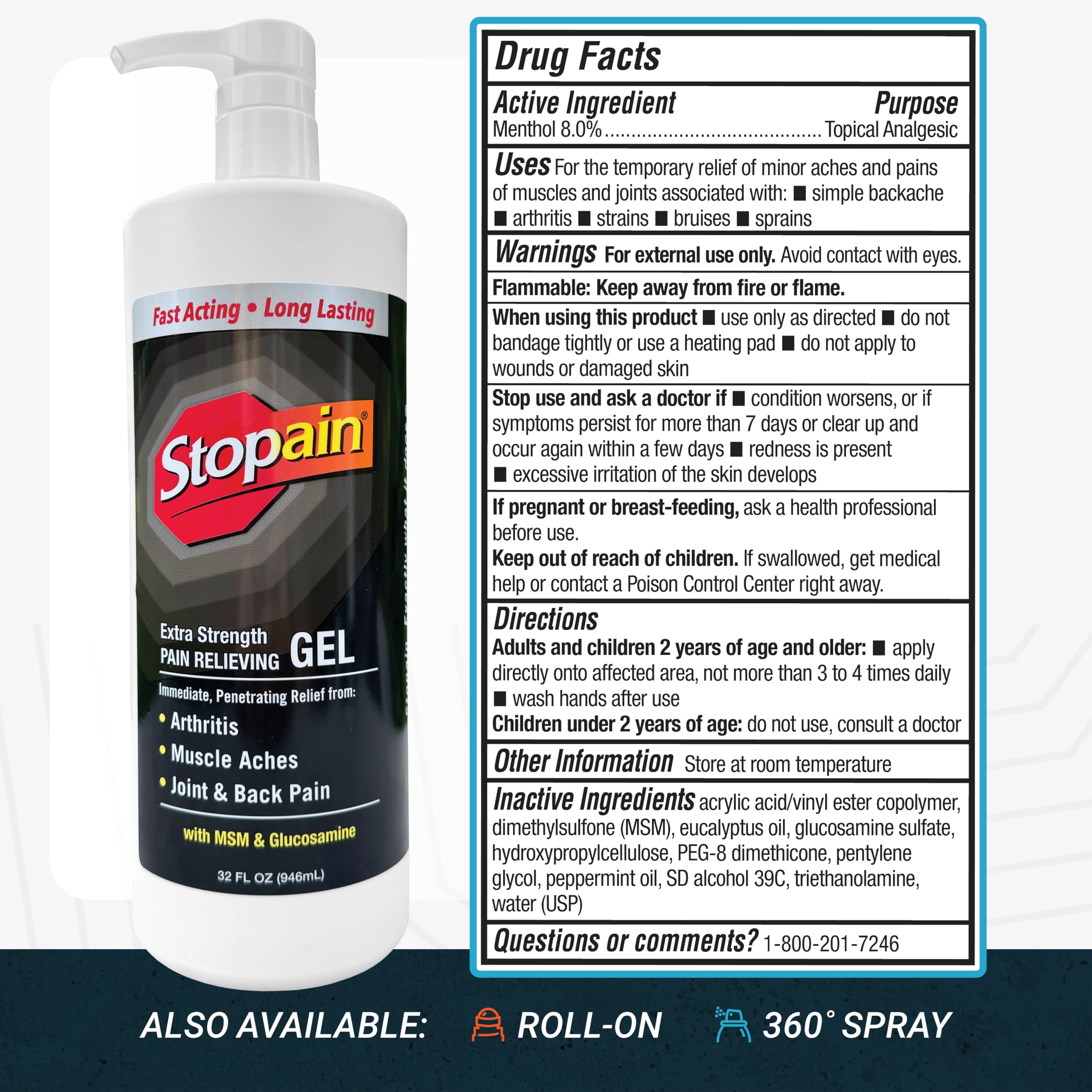 Stopain Pain Relief Gel texture close-up emphasizes non-greasy, fast-absorbing formula