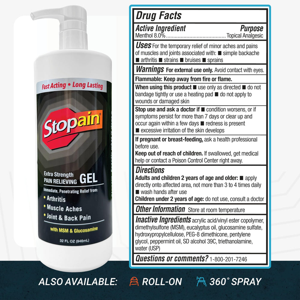 Stopain Pain Relief Gel texture close-up emphasizes non-greasy, fast-absorbing formula