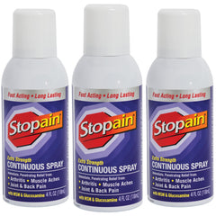 Stopain pain relief spray bottle showing fast topical relief for sore joints.