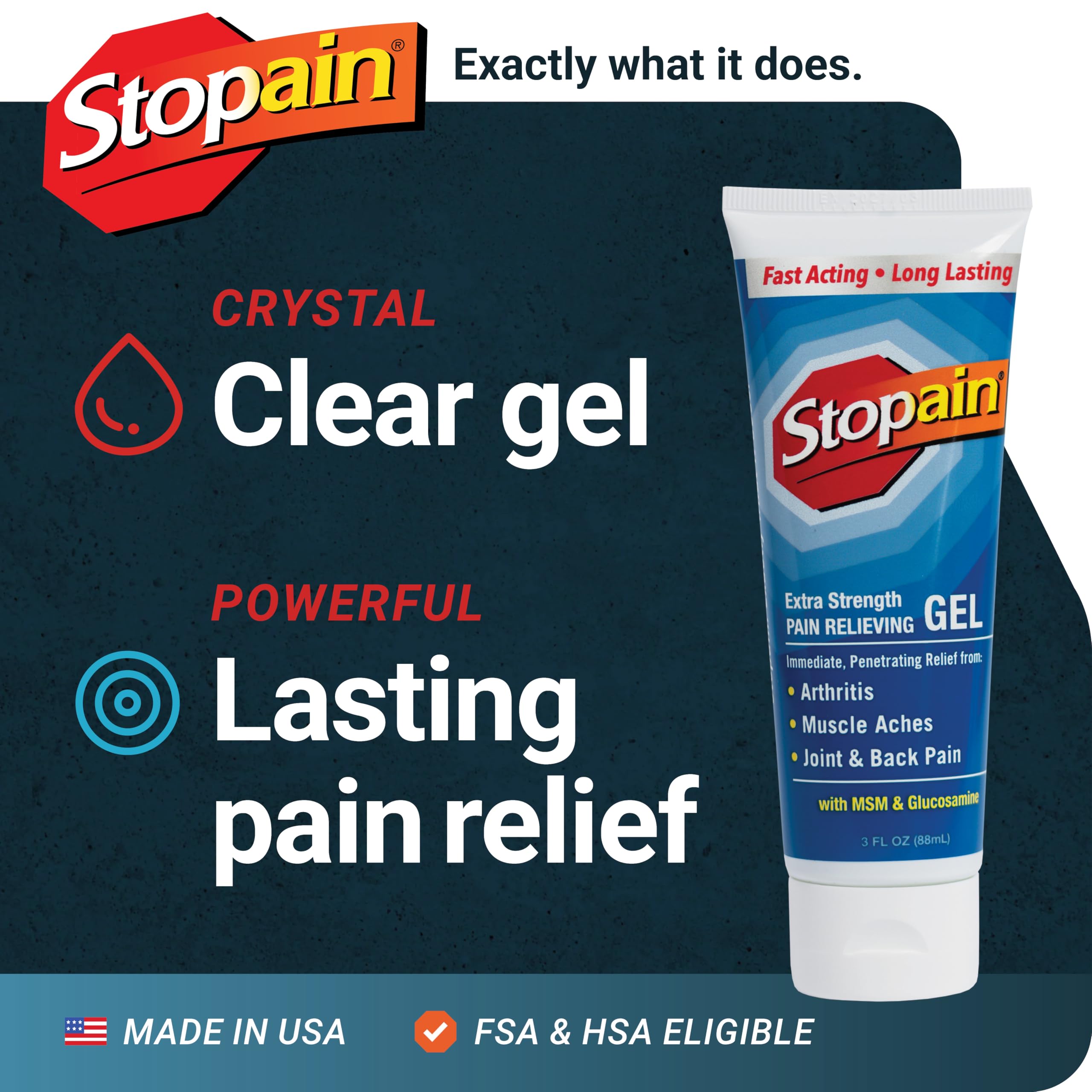 Stopain USA-made formula bottle emphasizes trusted, NSAID-free support.
