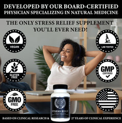 Straight Edge Labs Stress Edge capsules closeup for quick stress relief support.