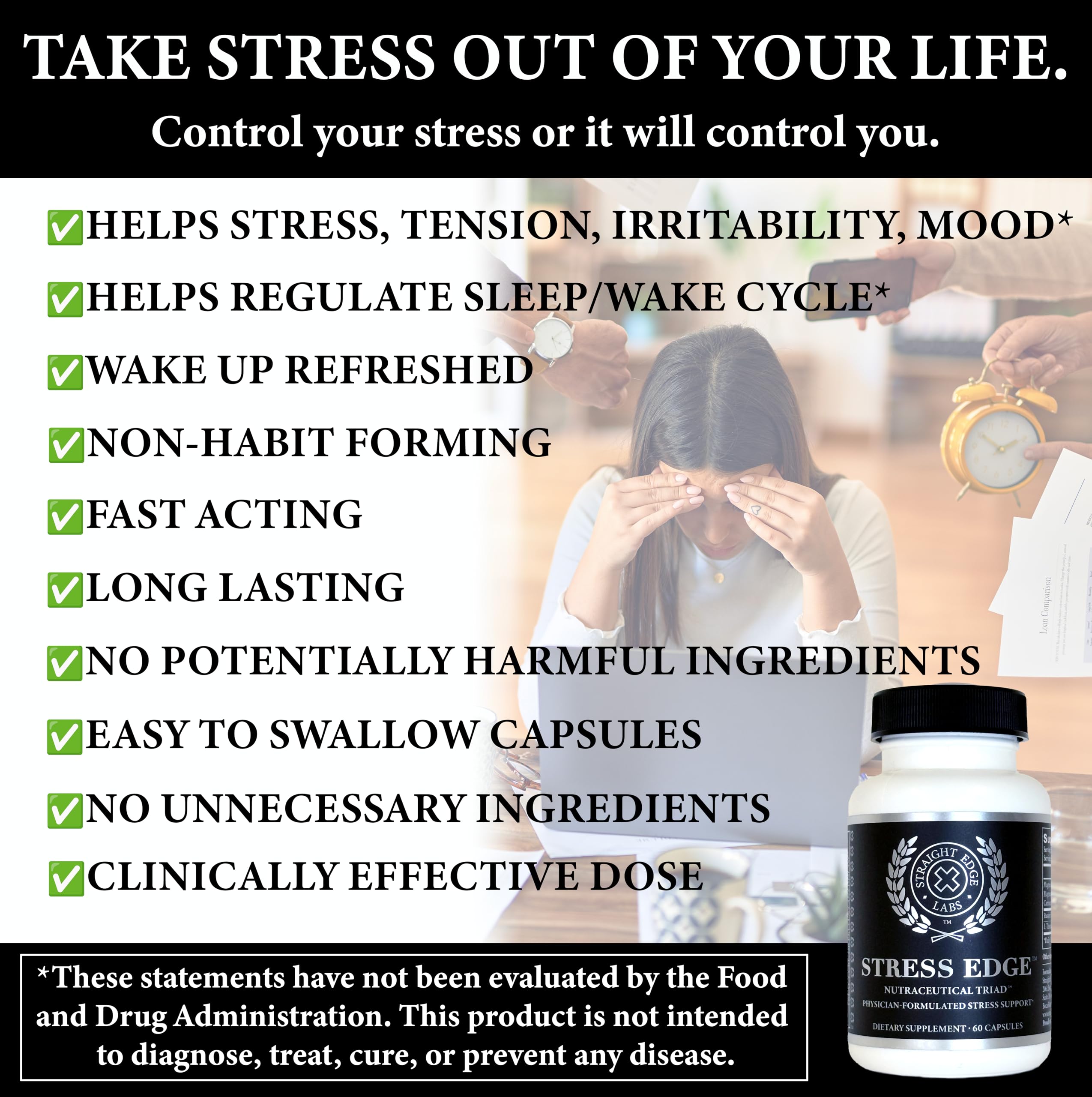 Straight Edge Labs Stress Edge label closeup highlights physician-formulated mood balance.