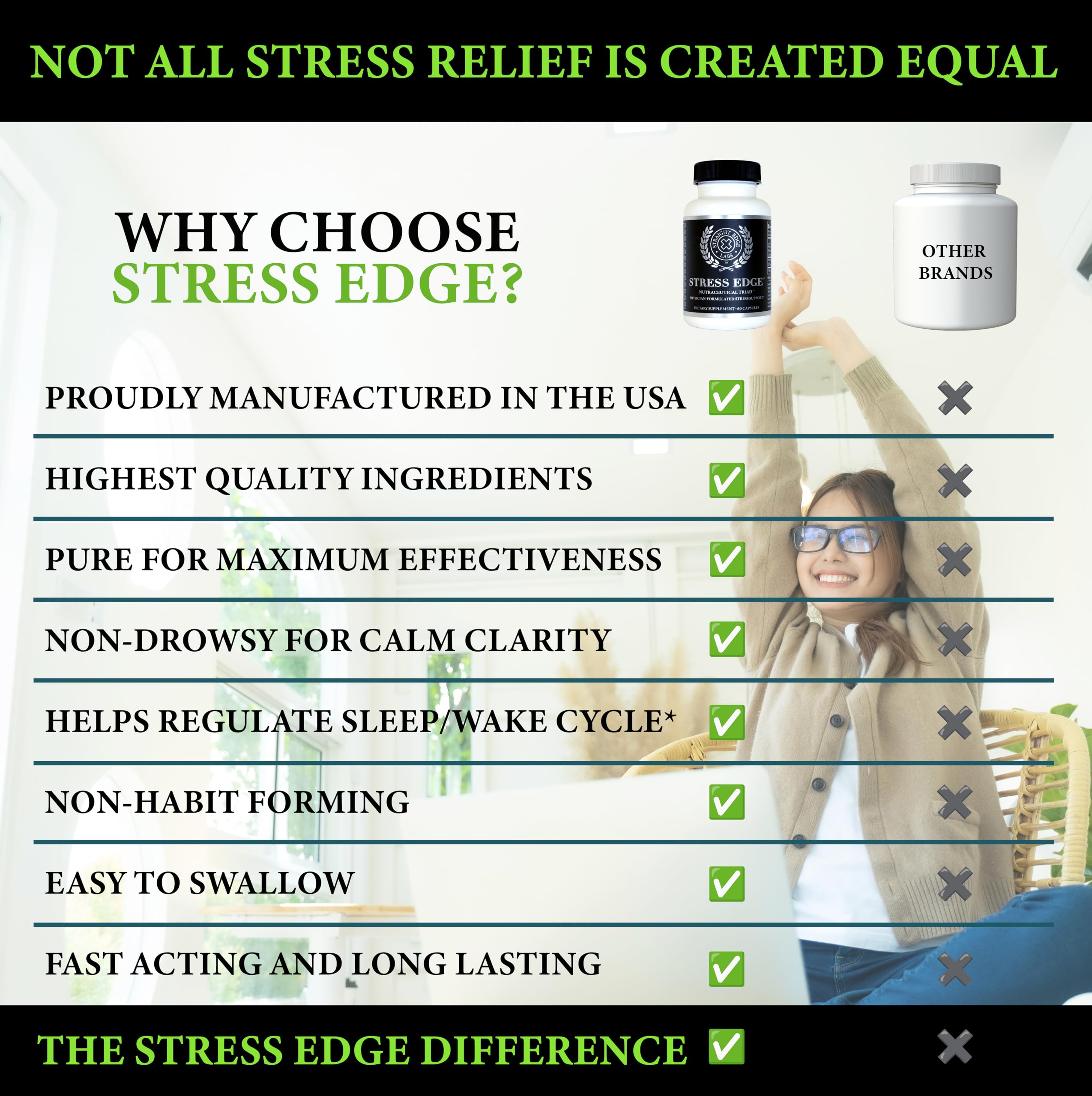 Straight Edge Labs Stress Edge night scene suggests better sleep support.