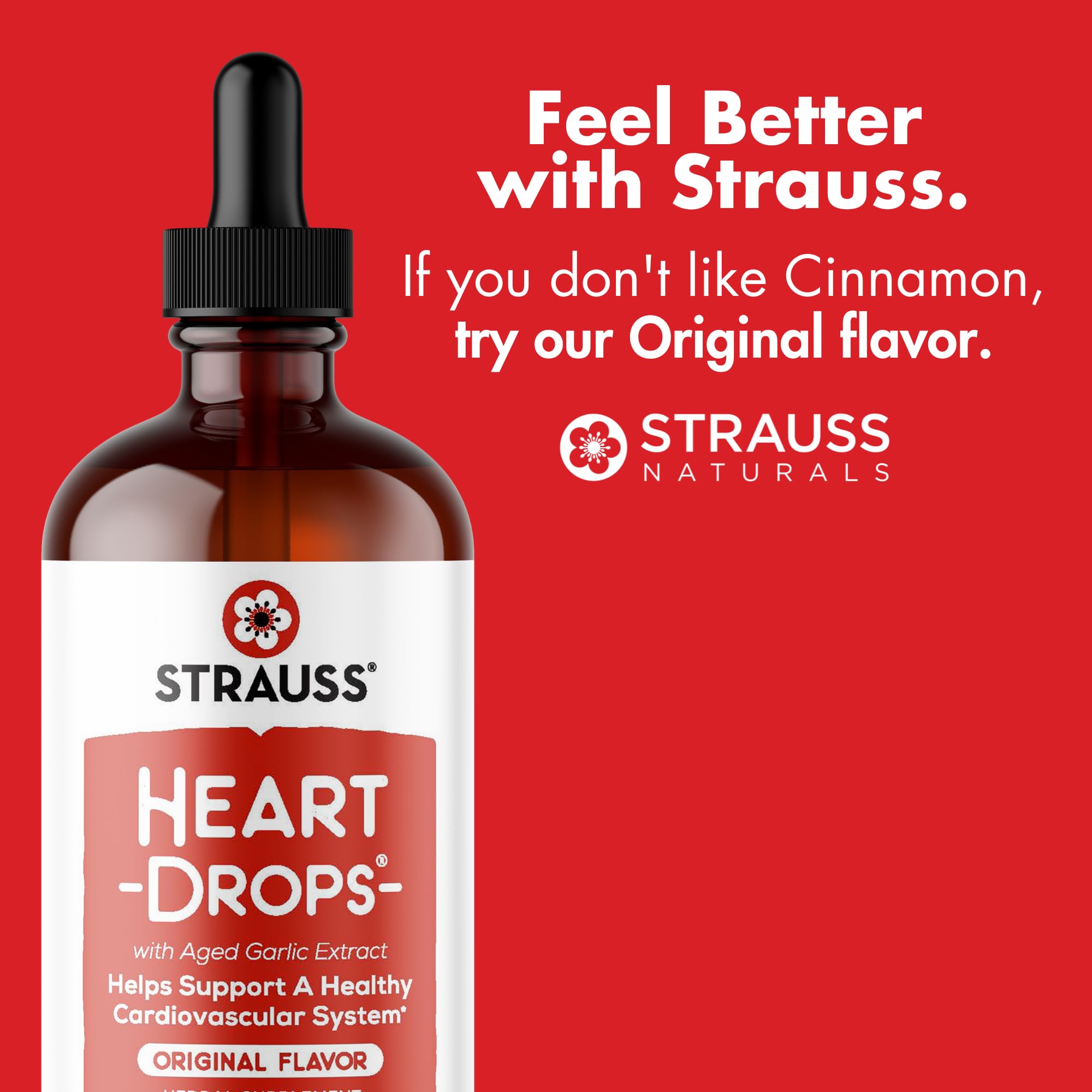 Strauss HeartDrops garlic liquid close-up for natural support