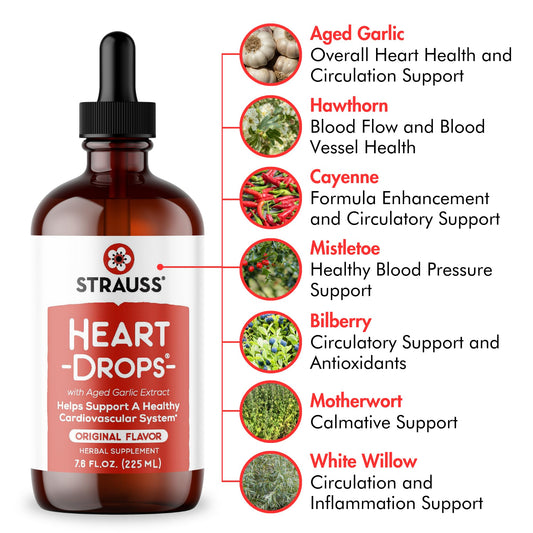 Strauss HeartDrops label close-up showing vegan and non GMO formula