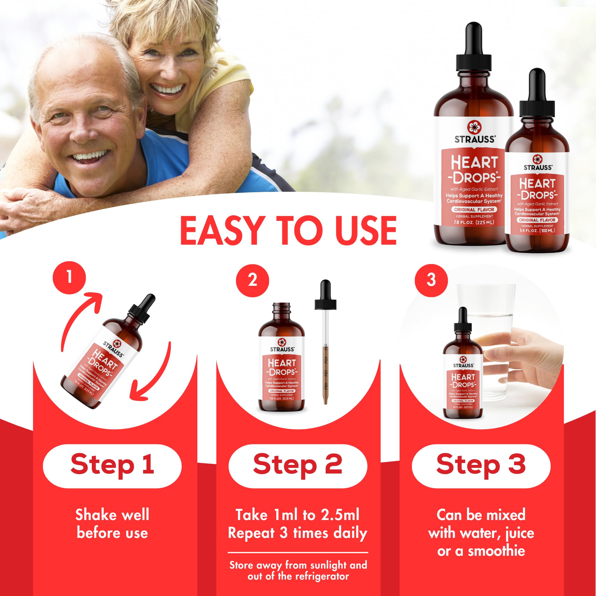 Strauss Naturals Heart Drops glass dropper showing rich tincture color