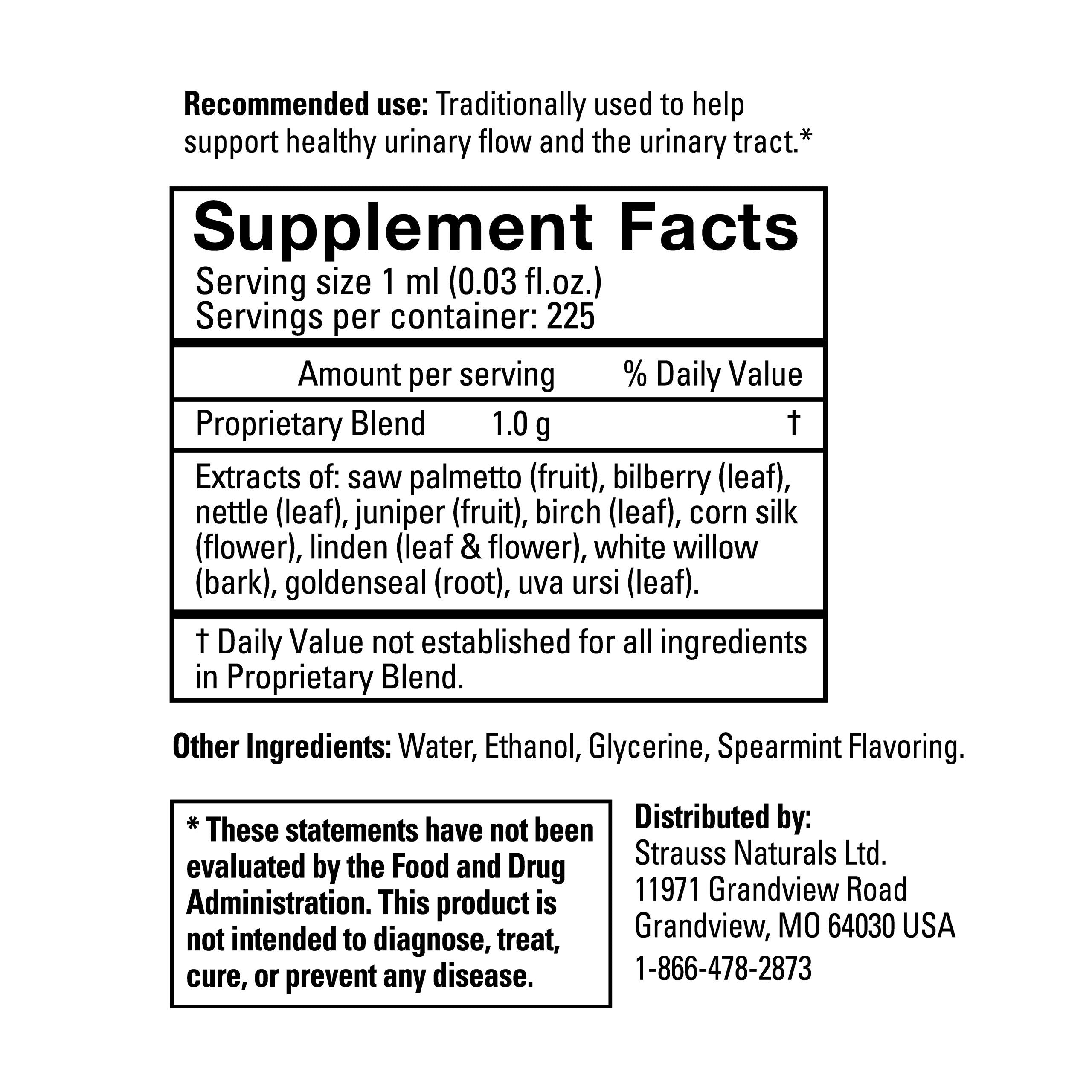 Strauss Naturals Saw Palmetto Fruit ingredient detail in the blend