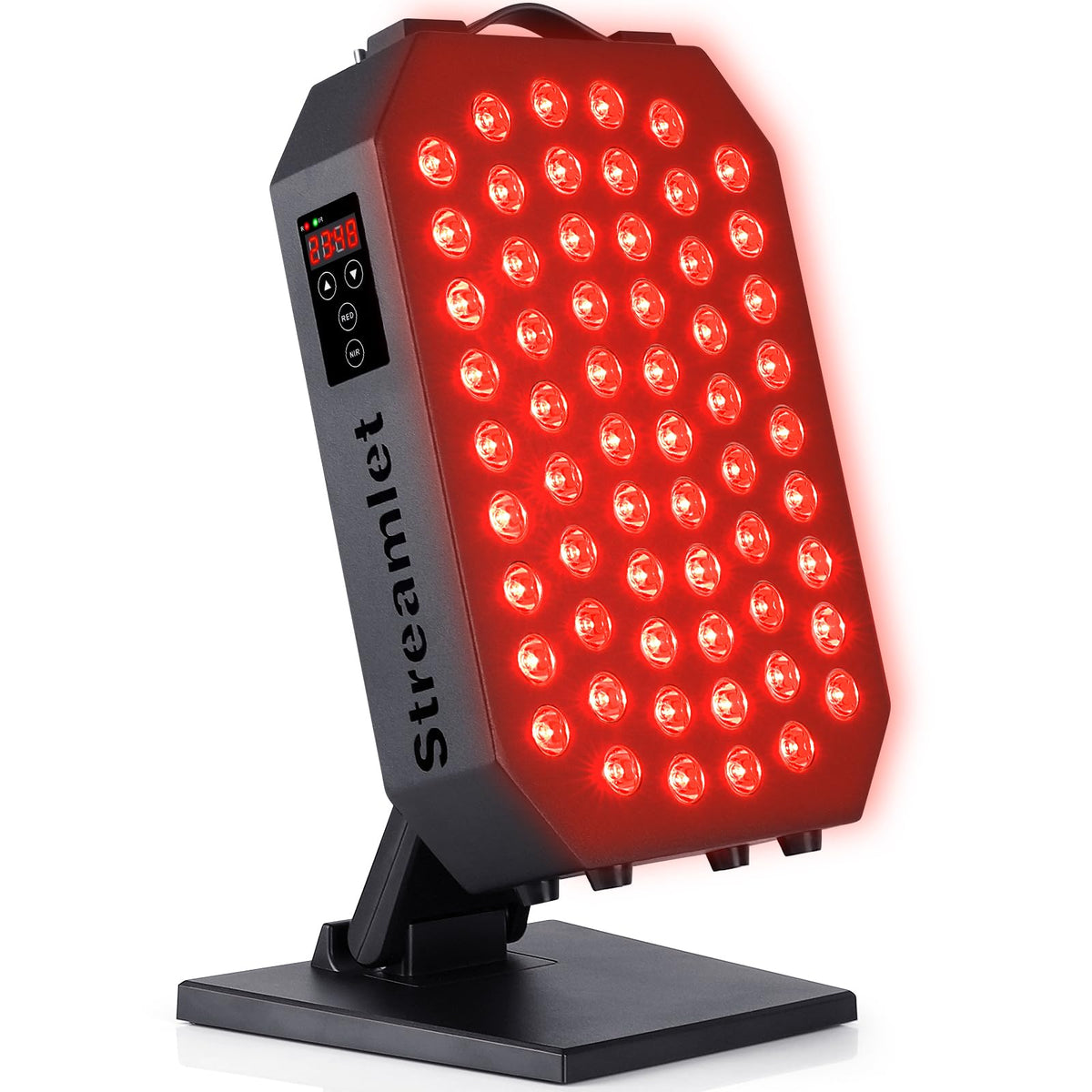 Streamlet red light panel face close-up for at-home facial care and skin vitality.