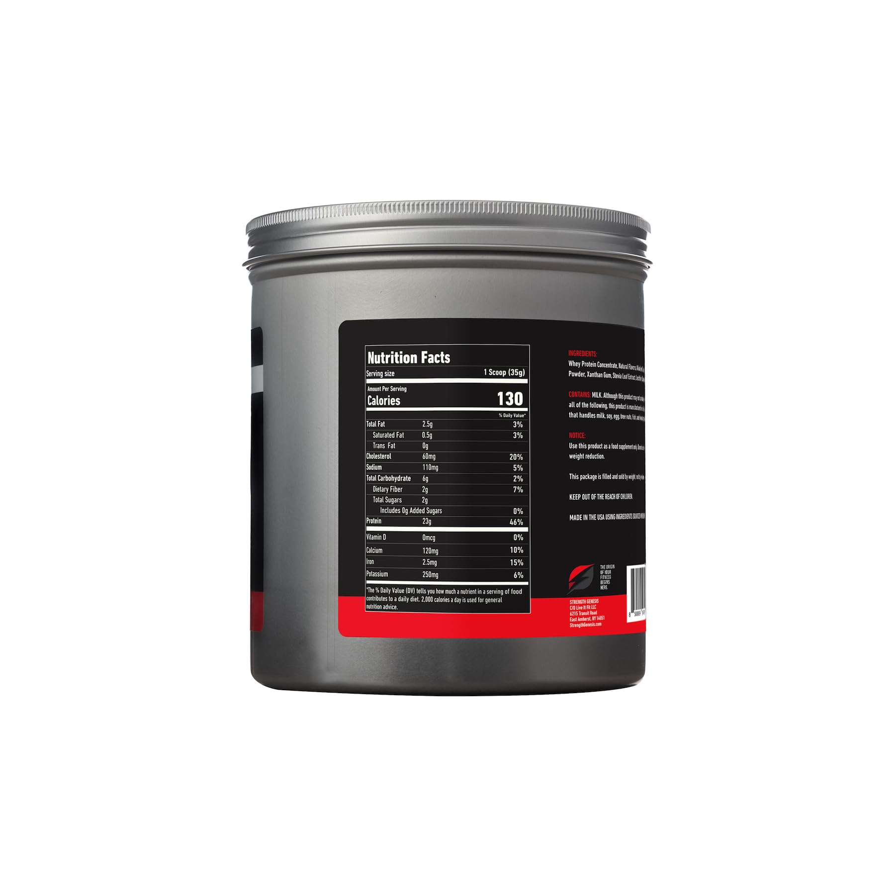 Strength Genesis whey mixing glass showing fast dissolving formula