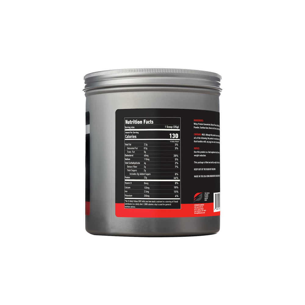 Strength Genesis whey mixing glass showing fast dissolving formula