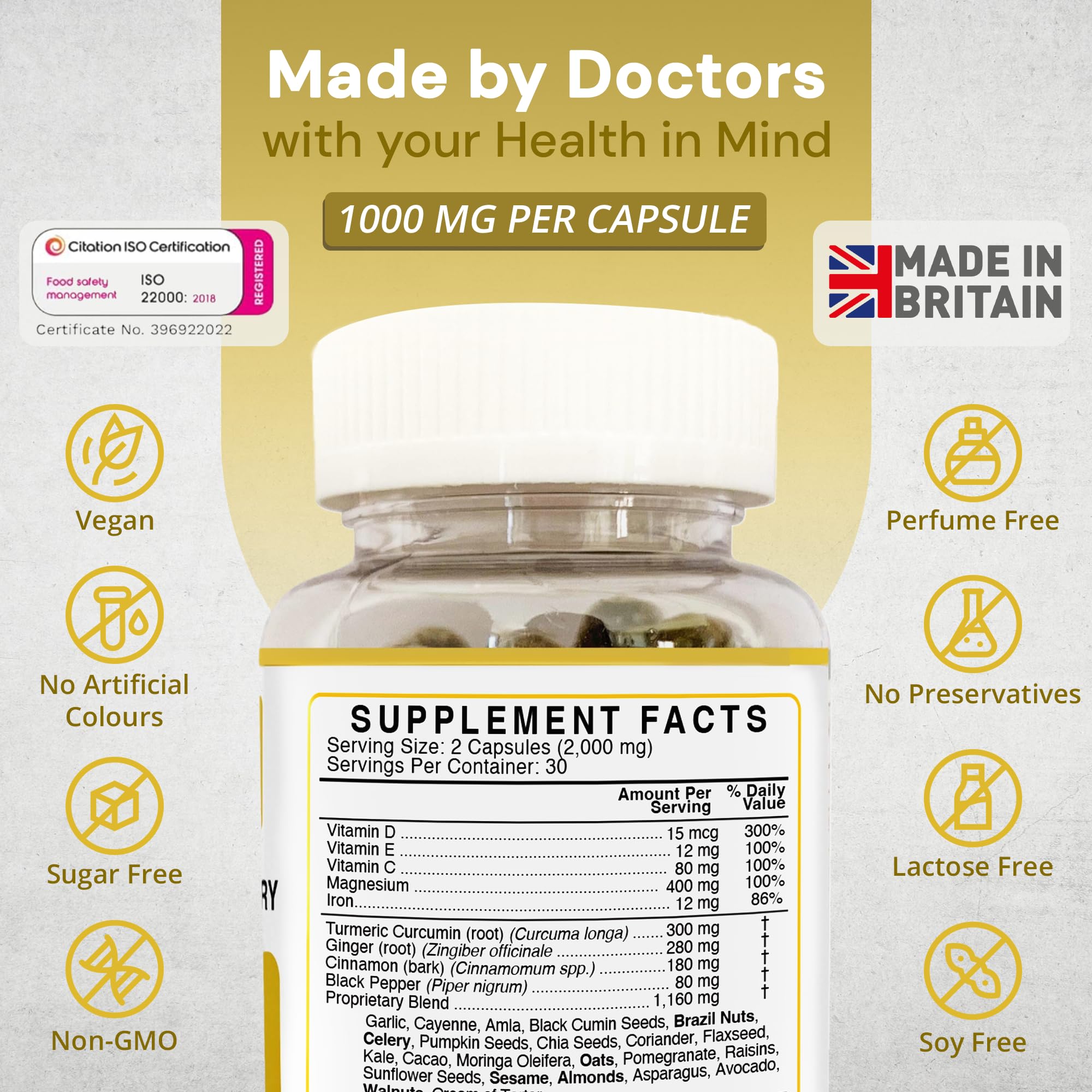 Strength & Spices 1000mg vegan capsules ready for daily mobility routine.