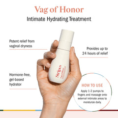STRIPES Vag Honor Hydrating Gel pump-action image shows easy application for extreme dryness.