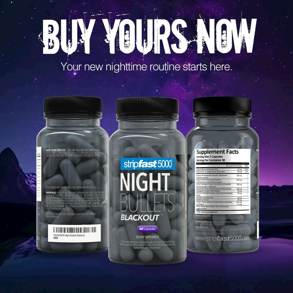Stripfast5000 Night Bullets on a calm nightstand.