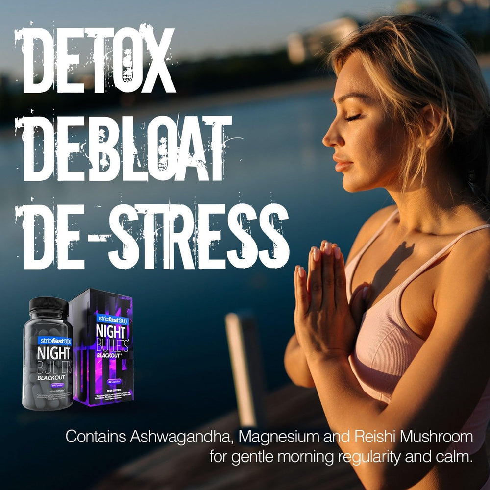 Stripfast5000 Night Bullets bottle in hand during calm bedtime routine.