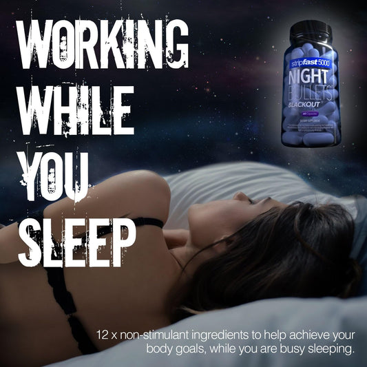 Stripfast5000 Night Bullets capsules in hand illustrating easy nightly intake.