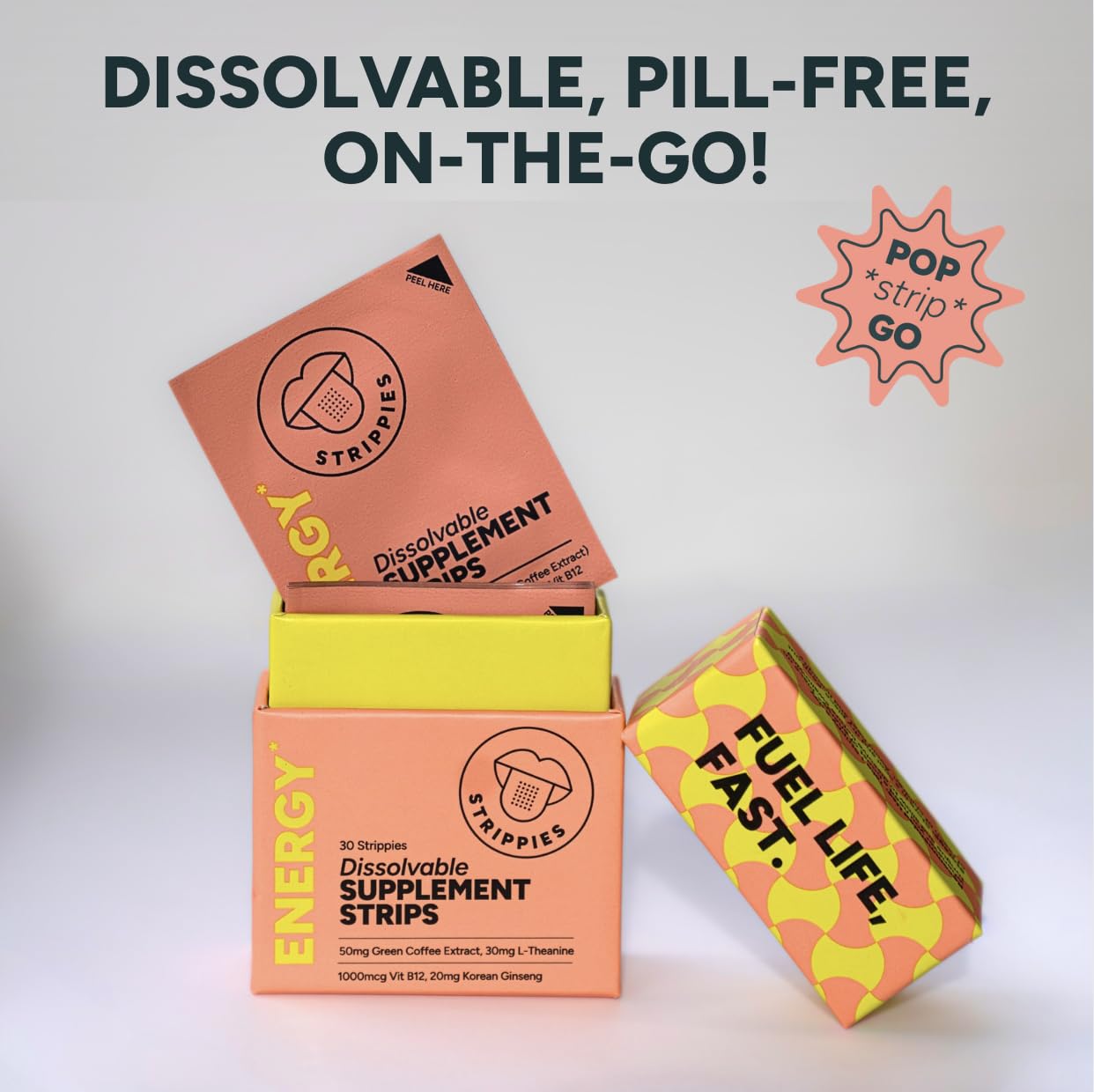 STRIPPIES includes L-Theanine and B12 for balanced support during activities.