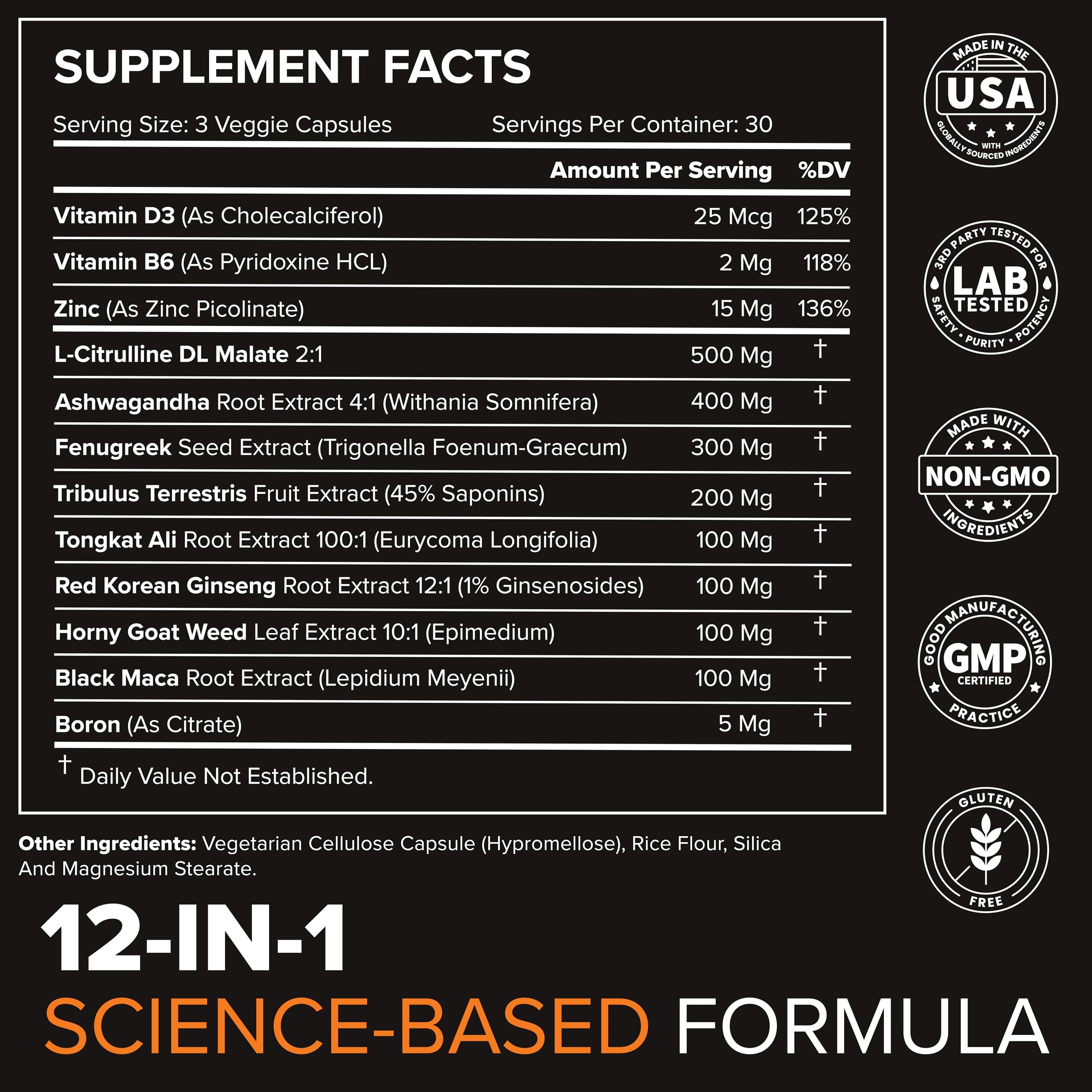 STRIVLABS Peak Potential ingredient list emphasizes Tongkat Ali and Ashwagandha