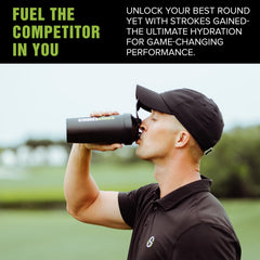 Strokes Gained Hydration orange on-course cup demonstrates easy mixing.