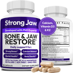 Strong Jaw bottle with 180 capsules for daily bone support.