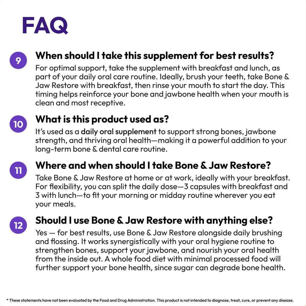 Simple daily use instructions for Strong Jaw bone formula.