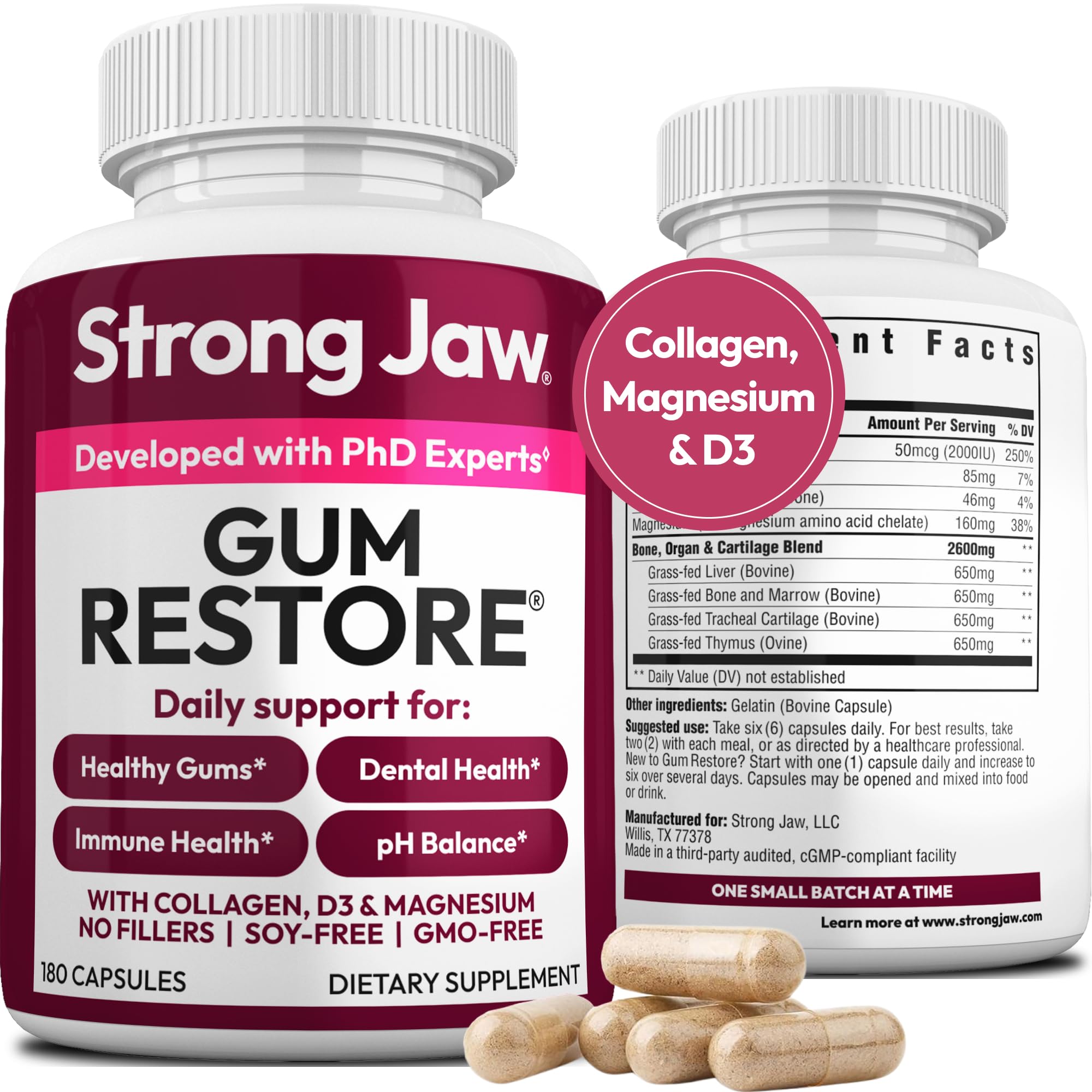 Strong Jaw Gum Restore bottle front showing gum health support
