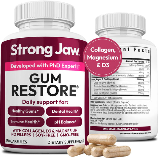 Strong Jaw Gum Restore bottle front showing gum health support