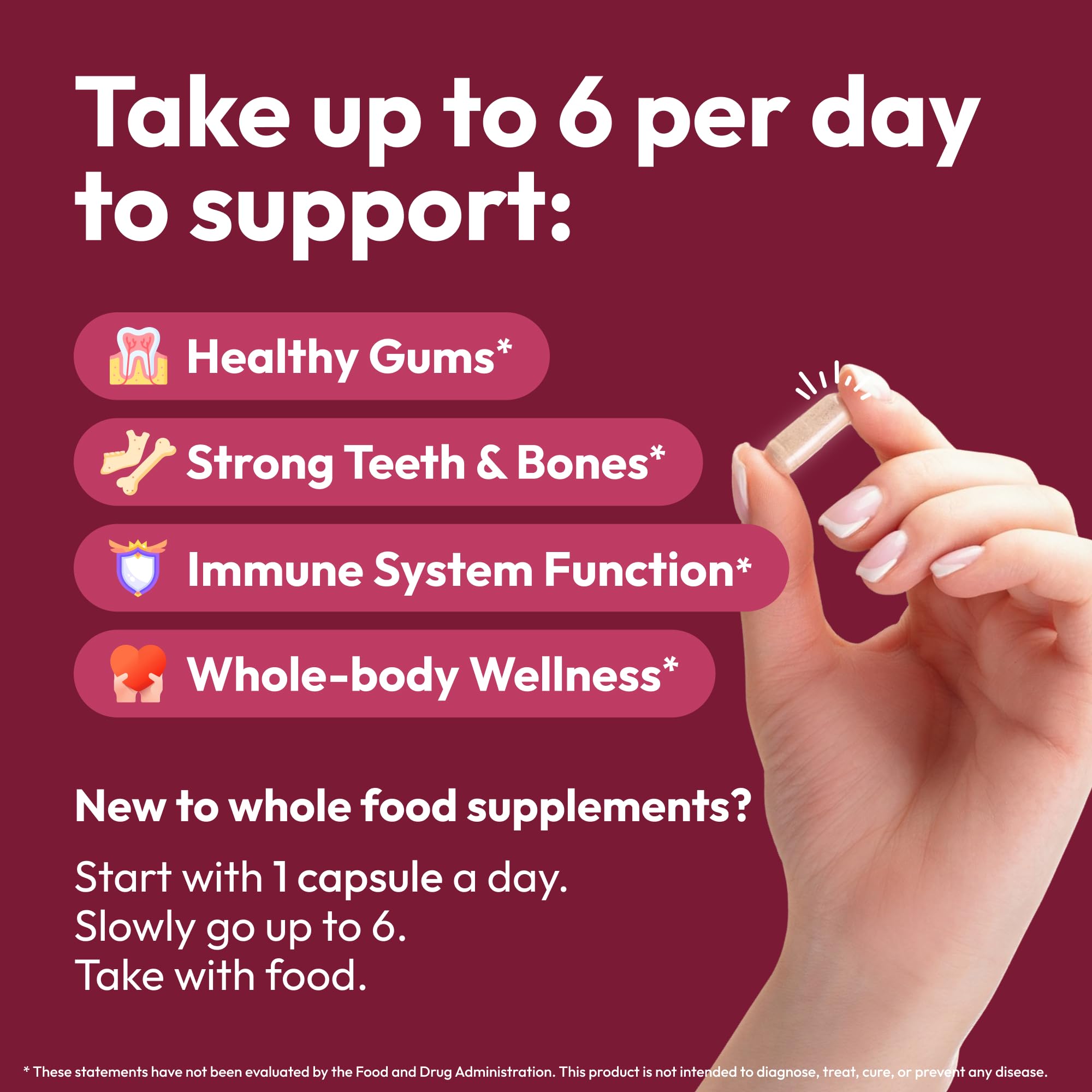 Close-up of Strong Jaw Gum Restore capsules for daily oral care