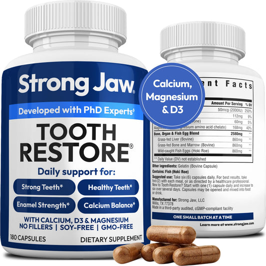 Strong Jaw Tooth Restore bottle front for daily enamel care