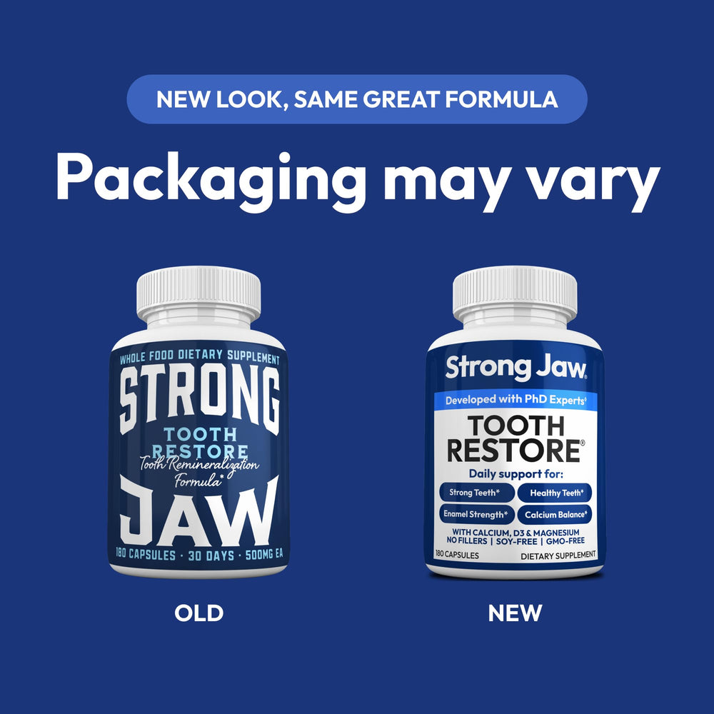 Strong Jaw Tooth Restore bottle side view for convenient use