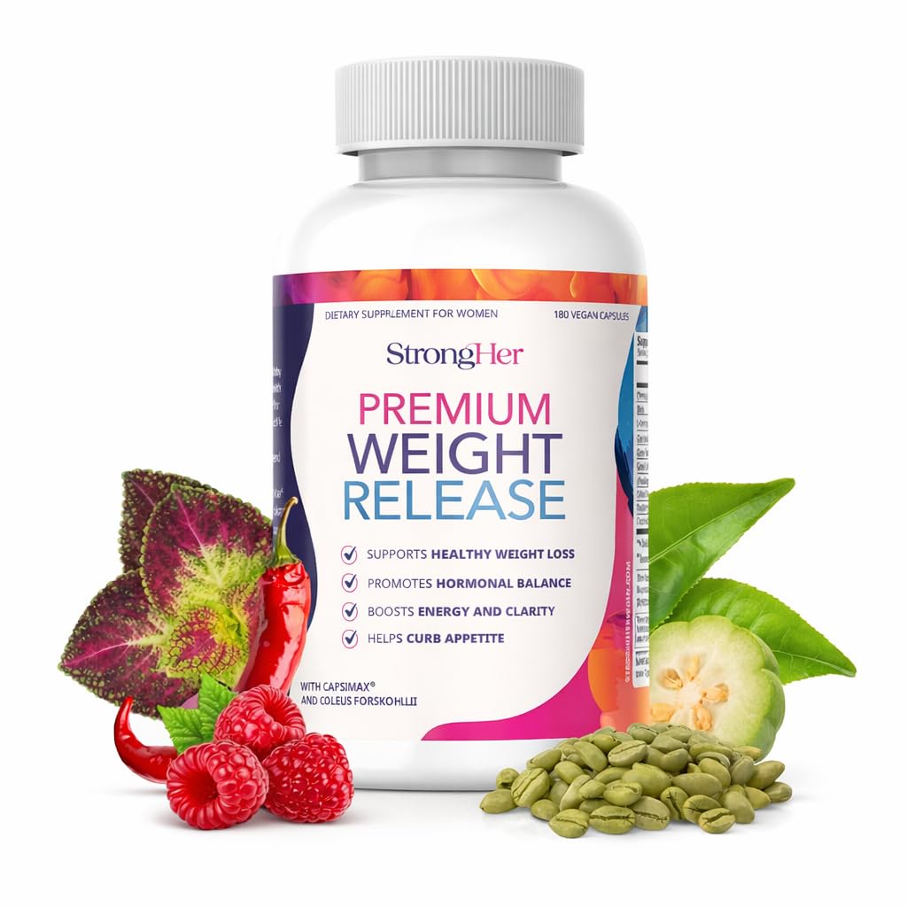 StrongHer Premium Weight Release bottle front with sleek design and weight-support focus.